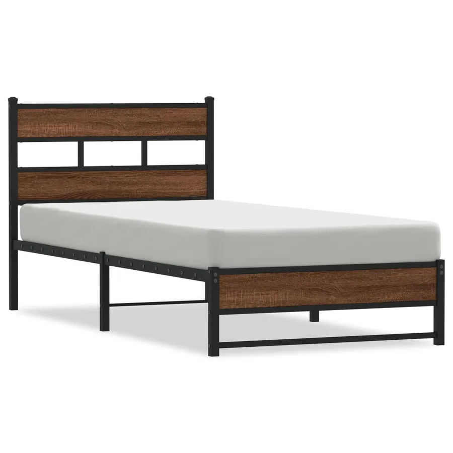 Cadre de lit en métal sans matelas chêne marron 75x190 cm - 2
