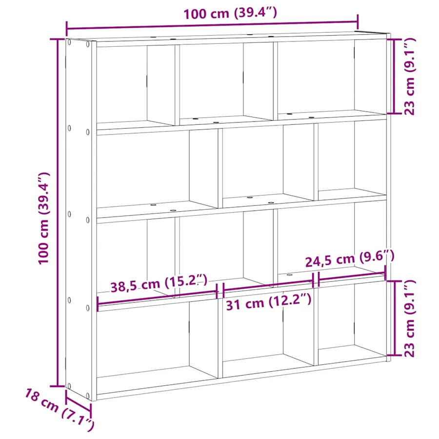 Étagère cube murale 12 compartiments blanc bois d'ingénierie - 10