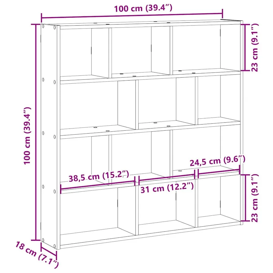Étagère cube murale 12 compartiments chêne sonoma - 10