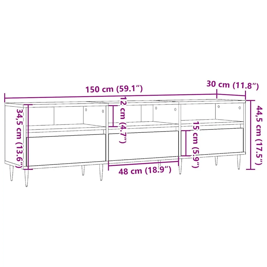 Meuble TV vieux bois 150x30x44,5 cm bois d'ingénierie - 10