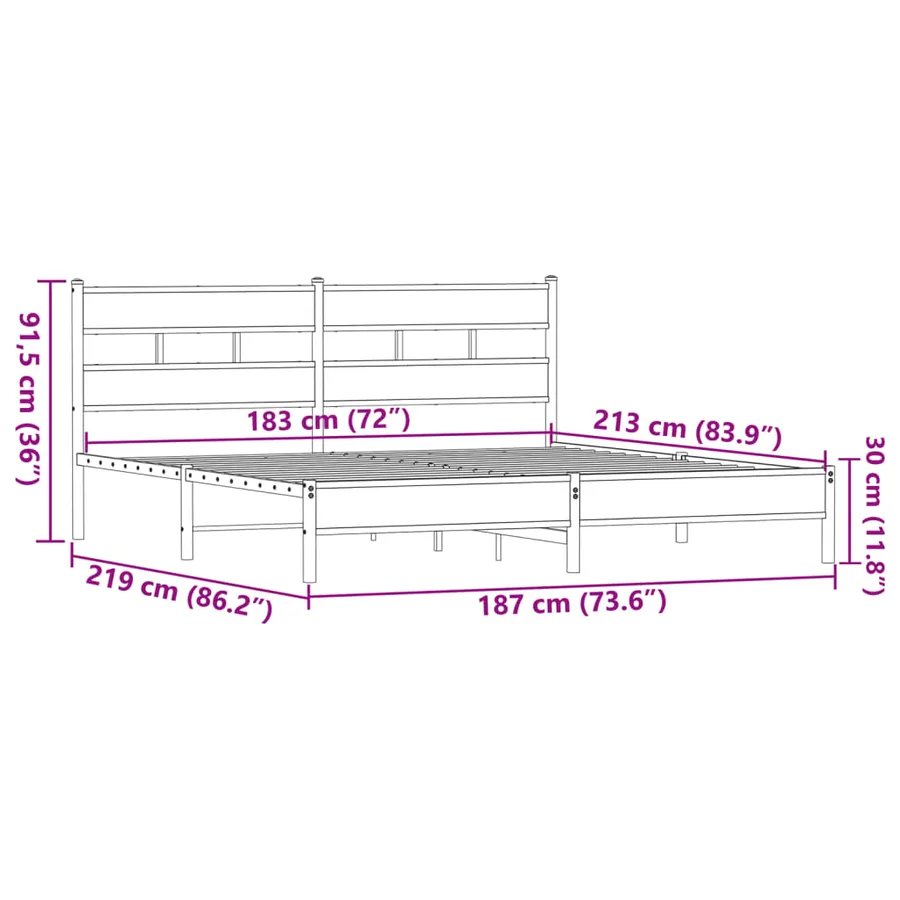 Cadre de lit en métal sans matelas chêne marron 183x213 cm - 9