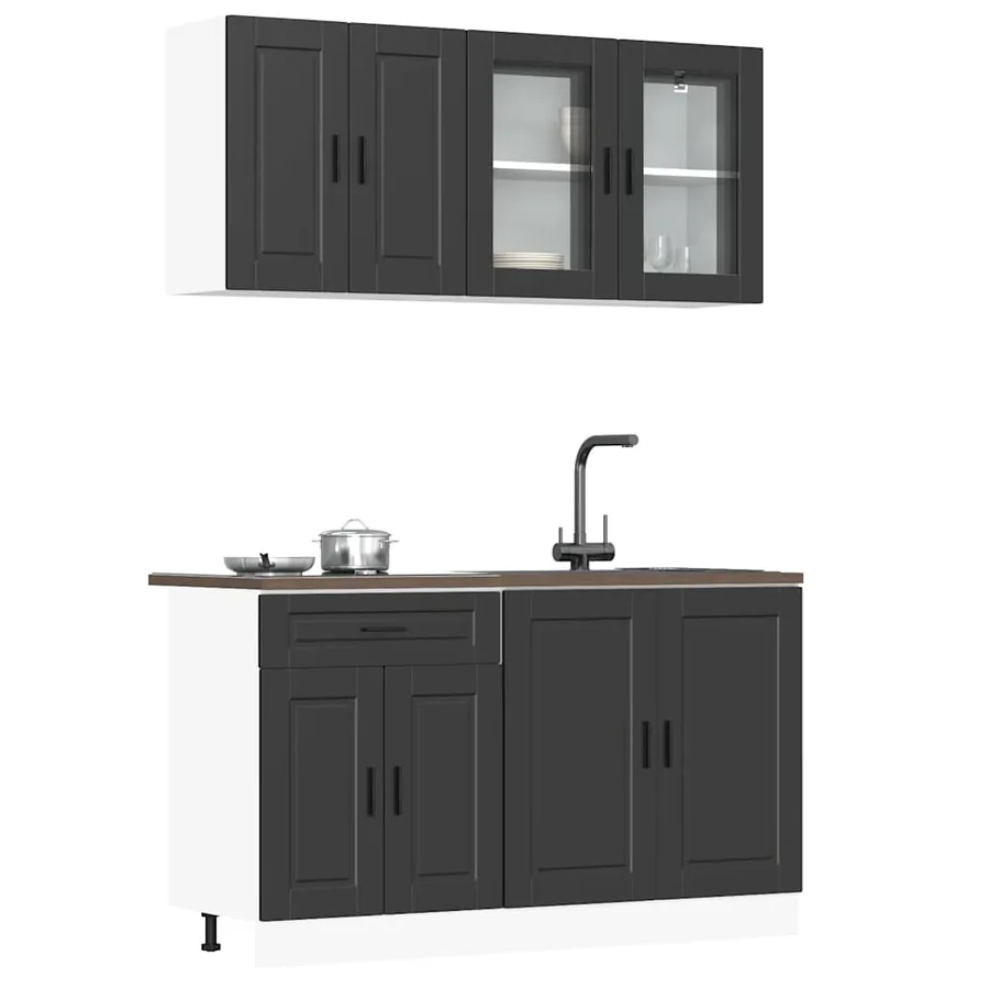 Ensemble de 4 meubles de cuisine "Porto" en bois d'ingénierie noir
