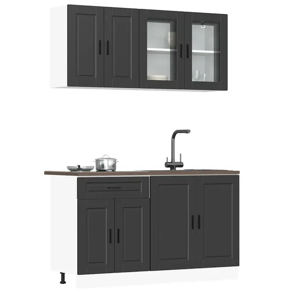 Ensemble de 4 meubles de cuisine "Porto" en bois d'ingénierie noir