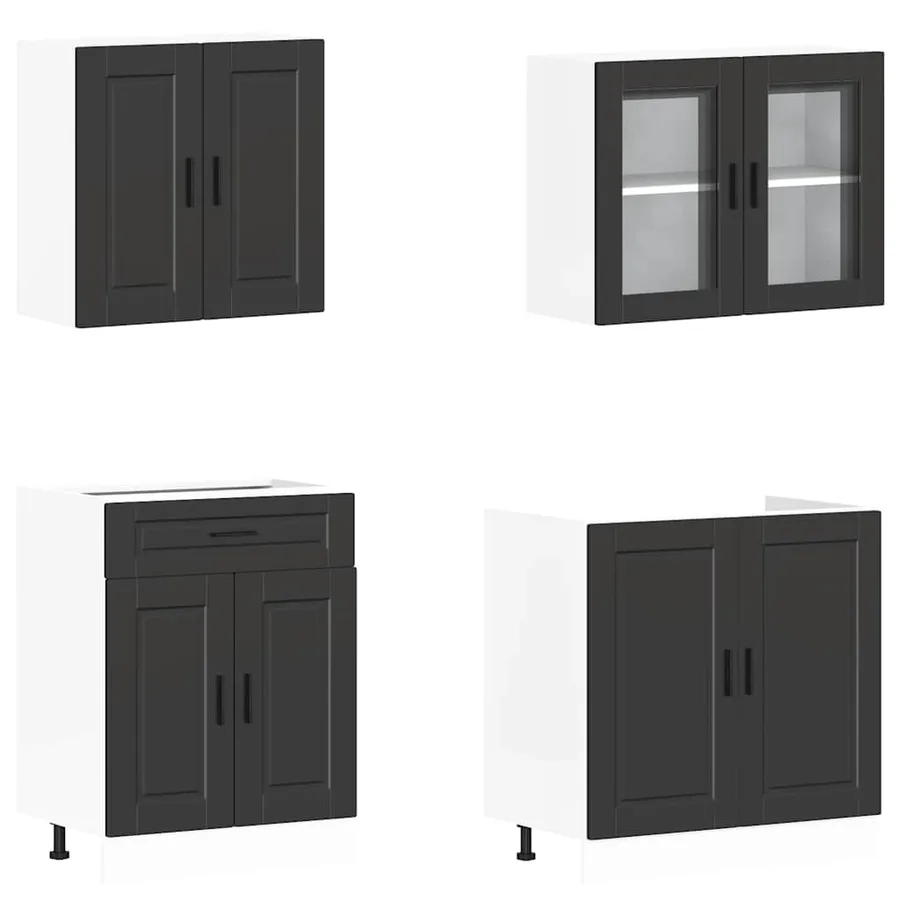 Ensemble de 4 meubles de cuisine "Porto" en bois d'ingénierie noir - 4