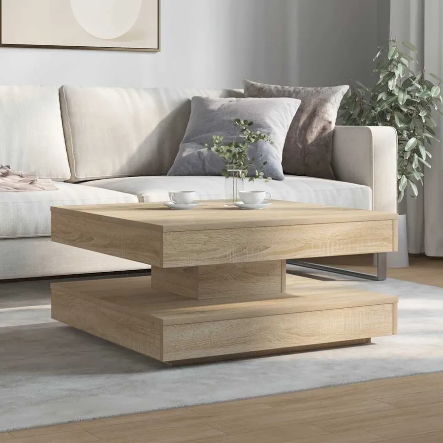 Table basse rotative à 360 degrés chêne sonoma 70x70x34,5 cm - 3