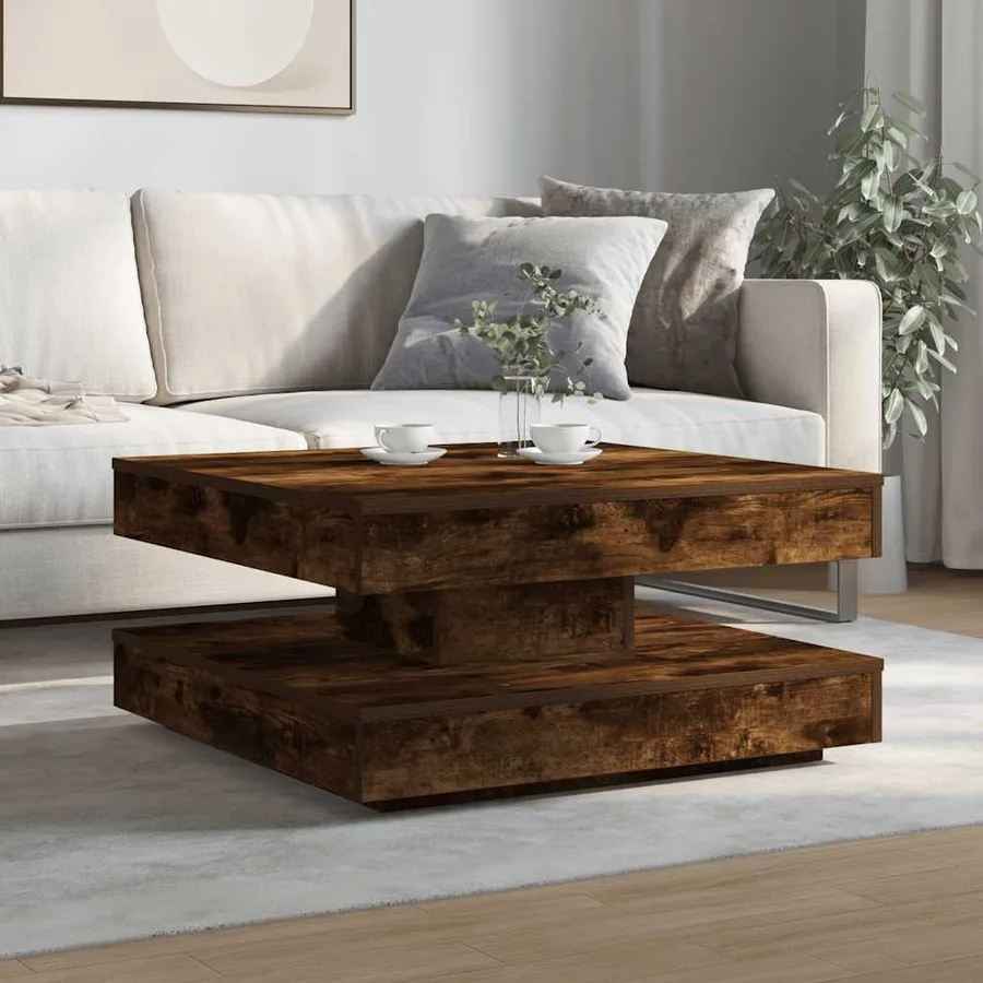 Table basse rotative à 360 degrés chêne fumé 70x70x34,5 cm - 3