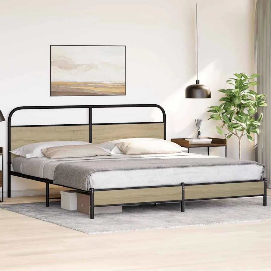 Cadre de lit en métal sans matelas chêne sonoma 180x200 cm - 4