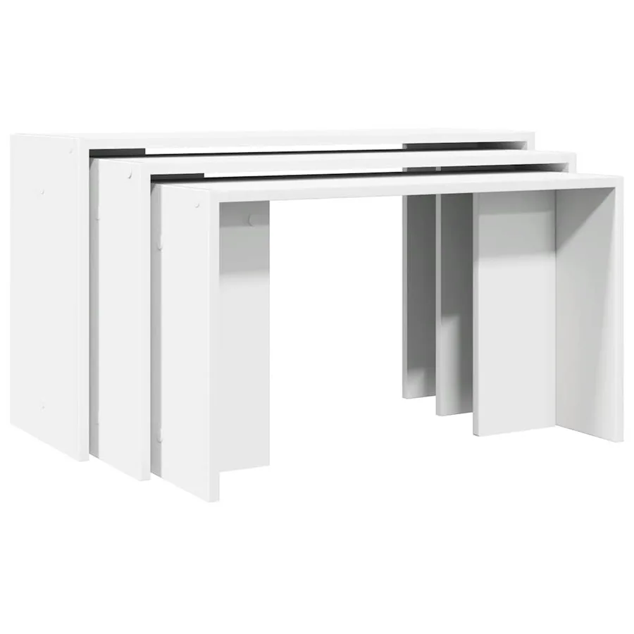 Tables gigognes 3 pcs blanc bois d'ingénierie - 2