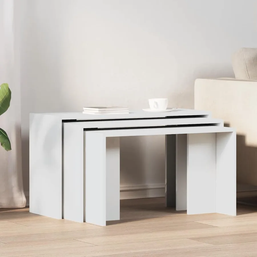 Tables gigognes 3 pcs blanc bois d'ingénierie - 3