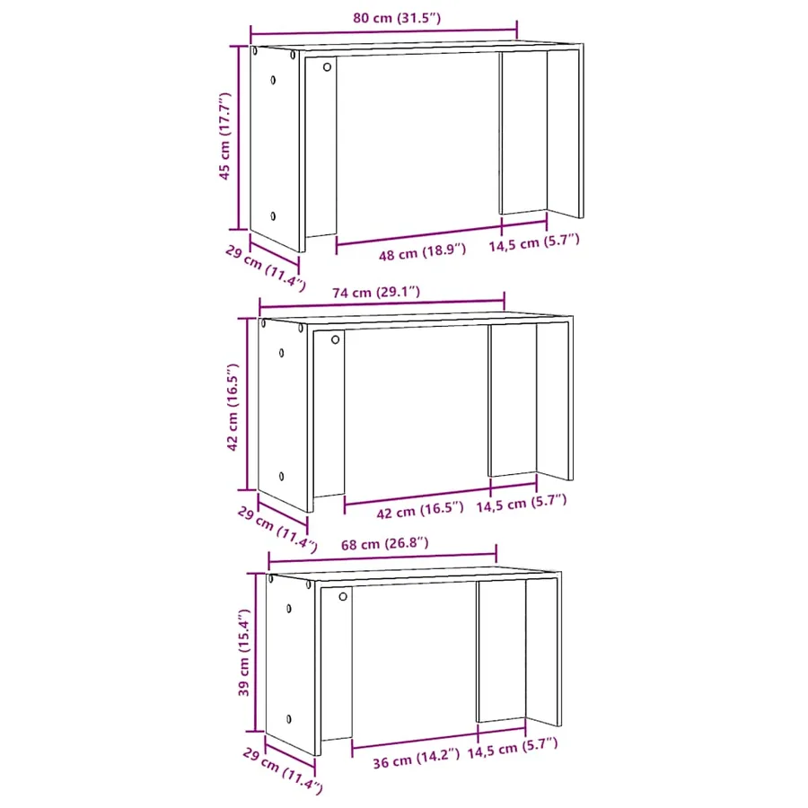 Tables gigognes 3 pcs blanc bois d'ingénierie - 9