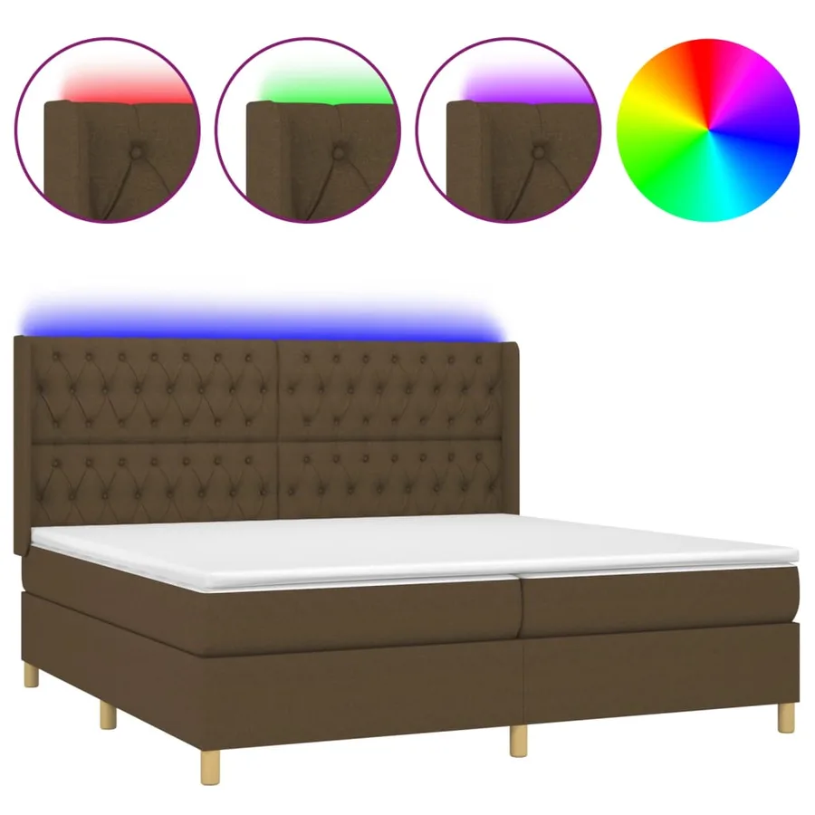 Sommier à lattes de lit matelas et LED Marron foncé 200x200 cm - 2
