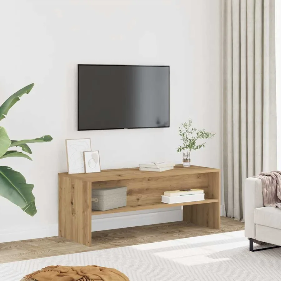 Meuble TV chêne artisanal 100x40x40 cm bois d'ingénierie