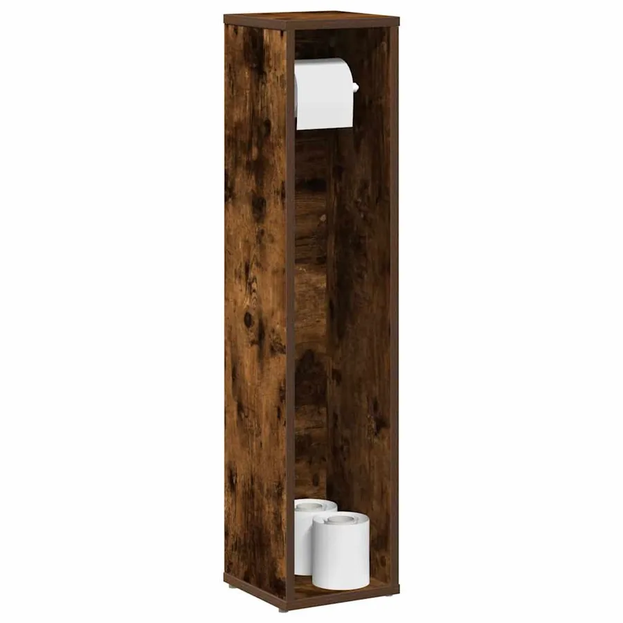 Meuble de salle de bain avec porte-rouleau chêne fumé 20,5 x 20 x 90 cm