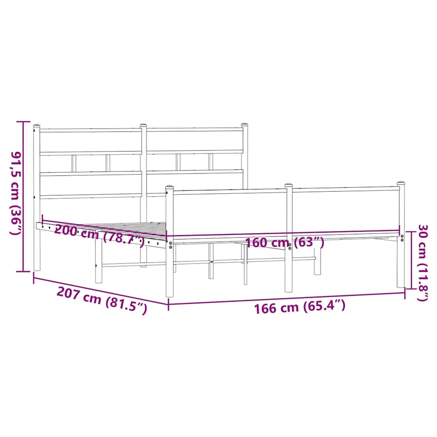 Cadre de lit en métal sans matelas chêne marron 160x200 cm - 9