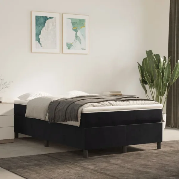 Sommier à lattes de lit avec matelas Noir 120x200 cm Velours