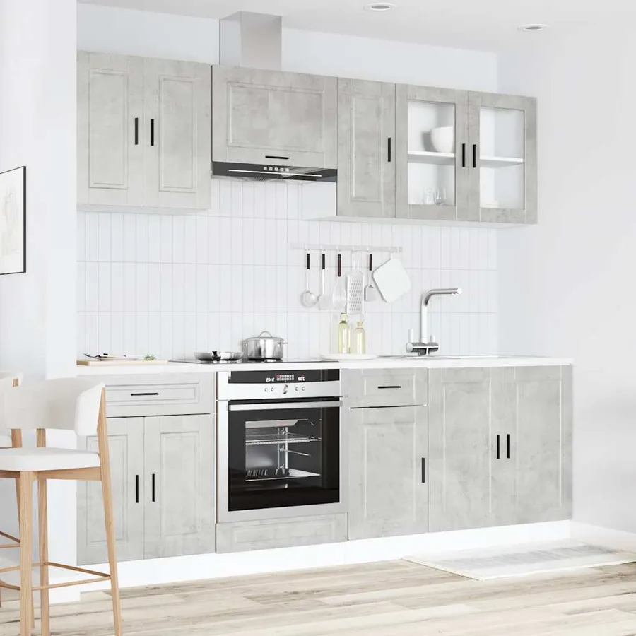 Ensemble de 8 meubles de cuisine "Porto" en bois d'ingénierie gris béton - 3