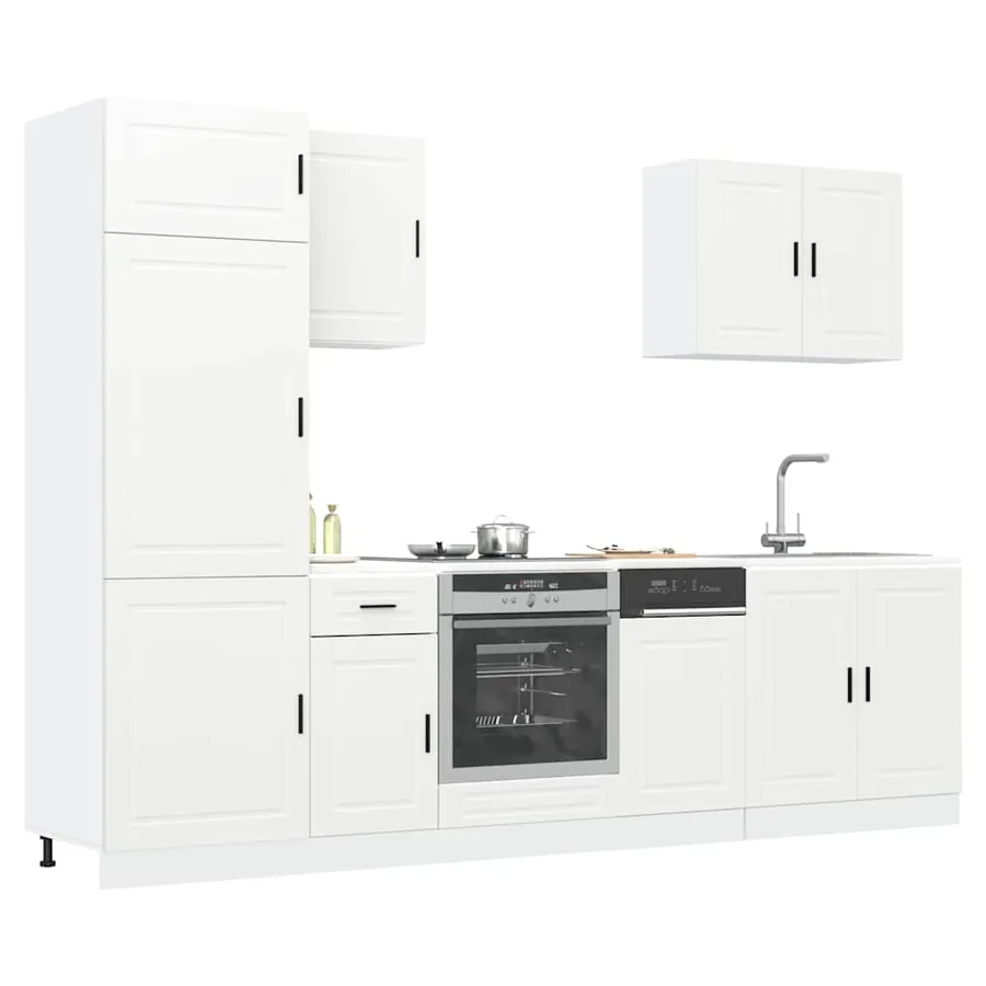 Ensemble de 7 meubles de cuisine "Porto" en bois d'ingénierie blanc
