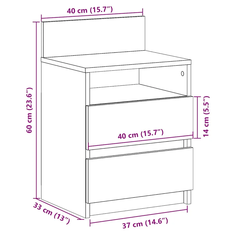 Tables de chevet 2 pcs avec 2 tiroirs Gris Sonoma 40x33x60 cm - 12
