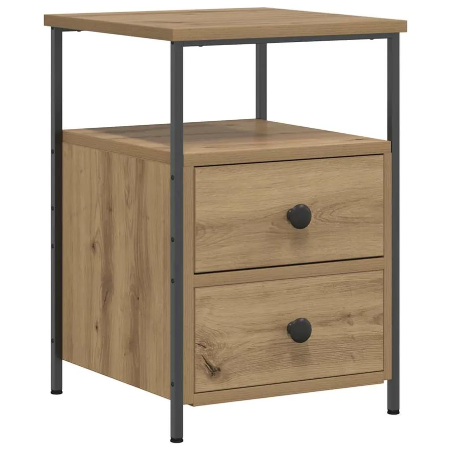 Table de chevet chêne artisanal 34x35,5x50 cm bois d'ingénierie - 2