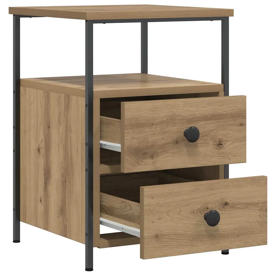 Table de chevet chêne artisanal 34x35,5x50 cm bois d'ingénierie - 7