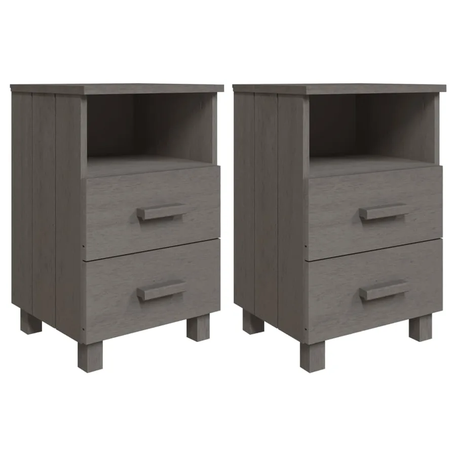 Tables de chevet HAMAR 2 pcs Gris clair 40x35x62 cm Bois massif - 2