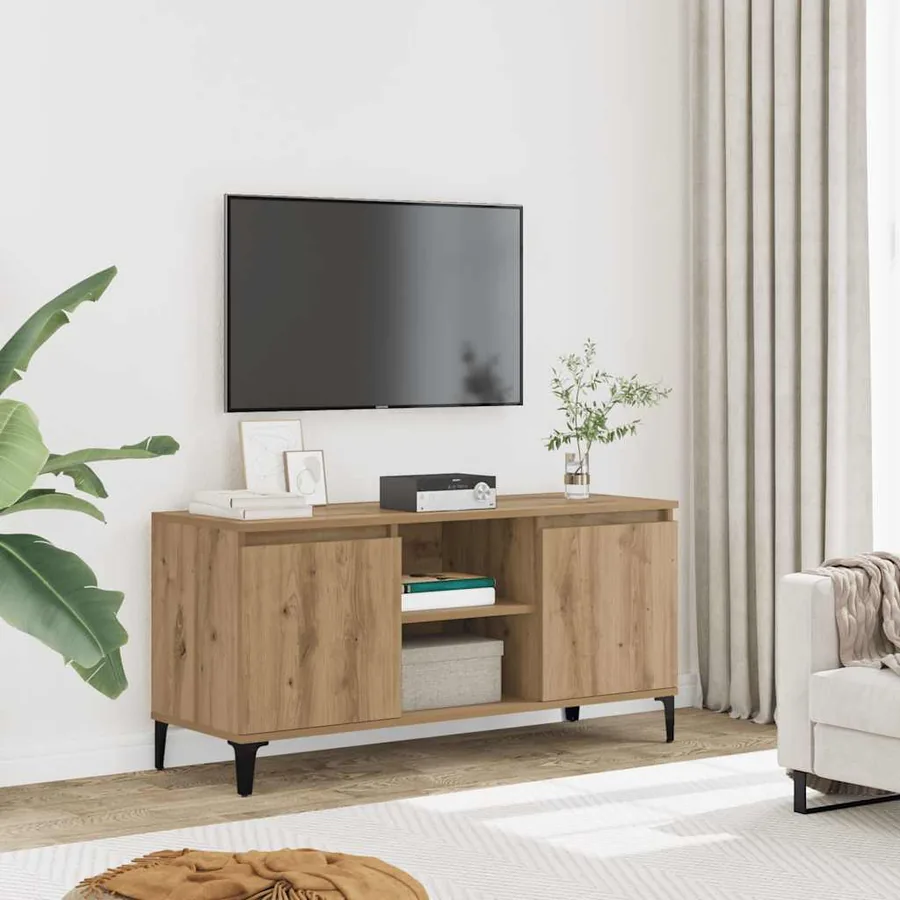 Meuble TV chêne artisanal 102x35x50 cm bois d'ingénierie