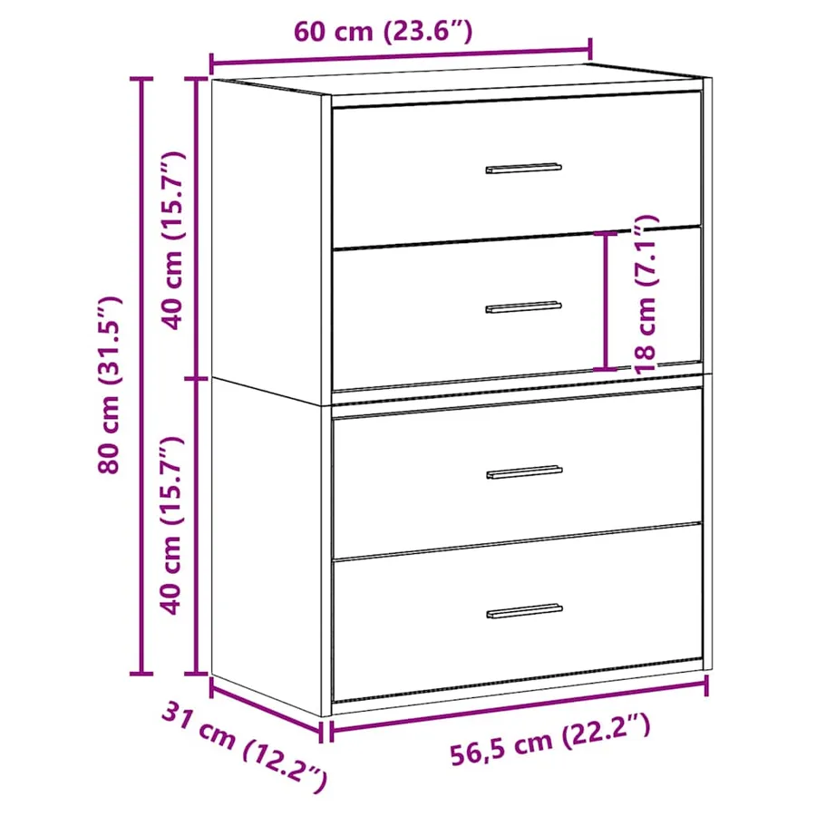 Armoires avec 2 tiroirs 2 pcs vieux bois bois d'ingénierie - 10