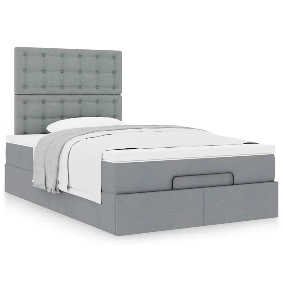 Cadre de lit ottoman et matelas gris clair 120x200 cm tissu - 4