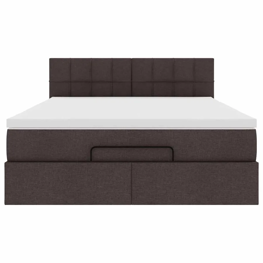 Lit ottoman avec matelas et LED marron foncé 140x190 cm tissu - 8