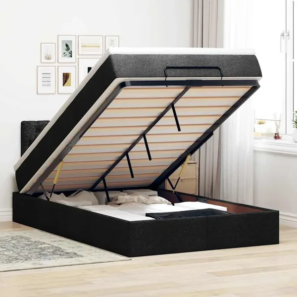 Lit ottoman avec matelas noir 120x200 cm tissu