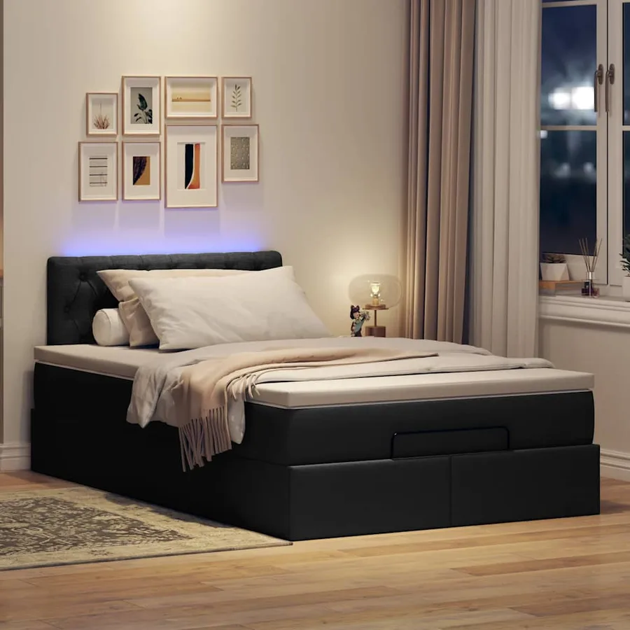 Lit ottoman avec matelas noir 120x200 cm tissu - 3