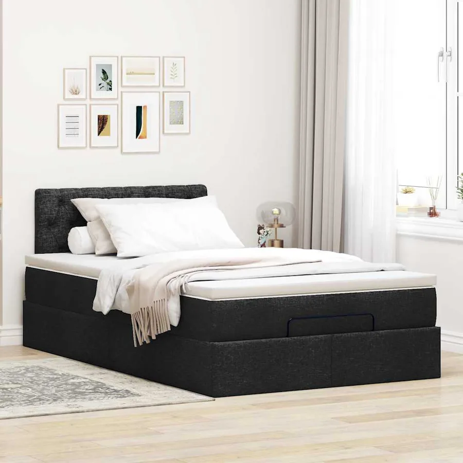 Lit ottoman avec matelas noir 120x200 cm tissu - 4