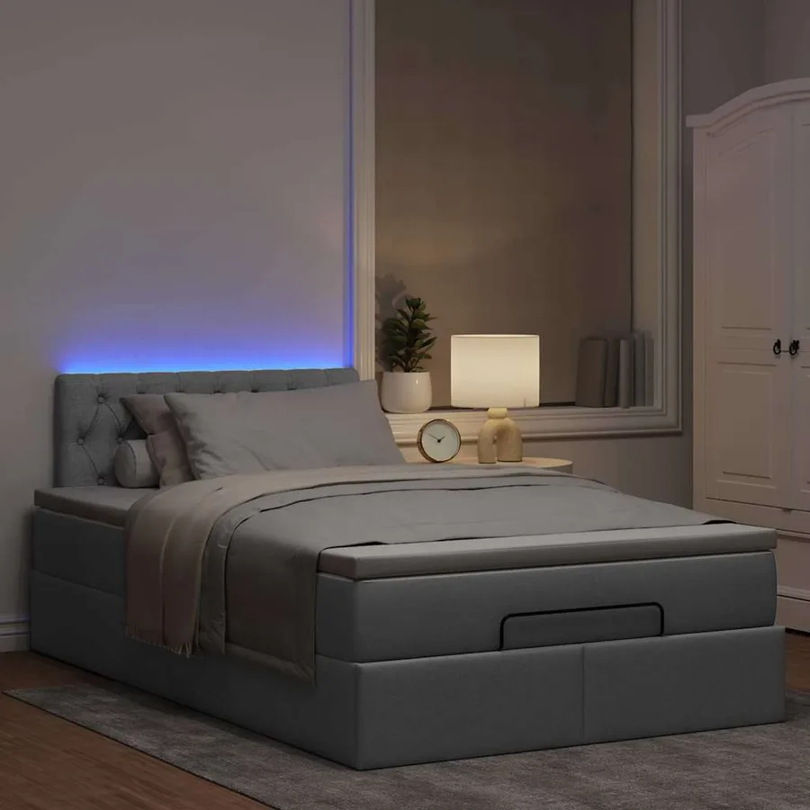 Lit ottoman avec matelas gris clair 120x200 cm tissu - 3