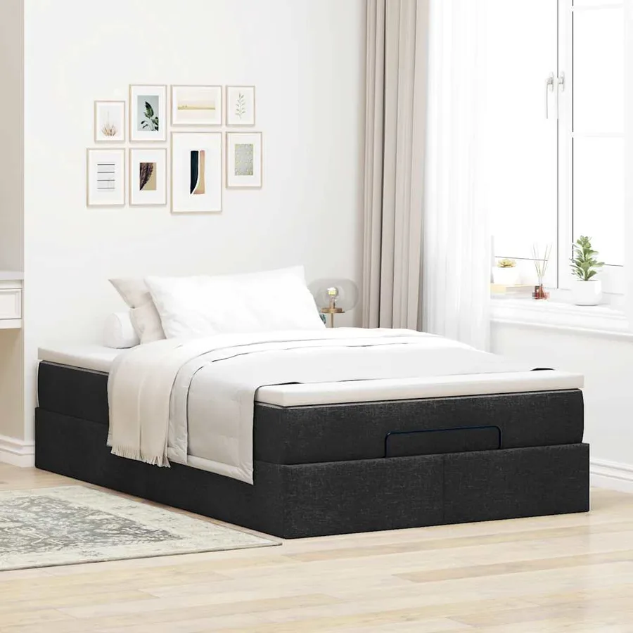 Cadre de lit ottoman avec matelas noir 120x200cm tissu - 3