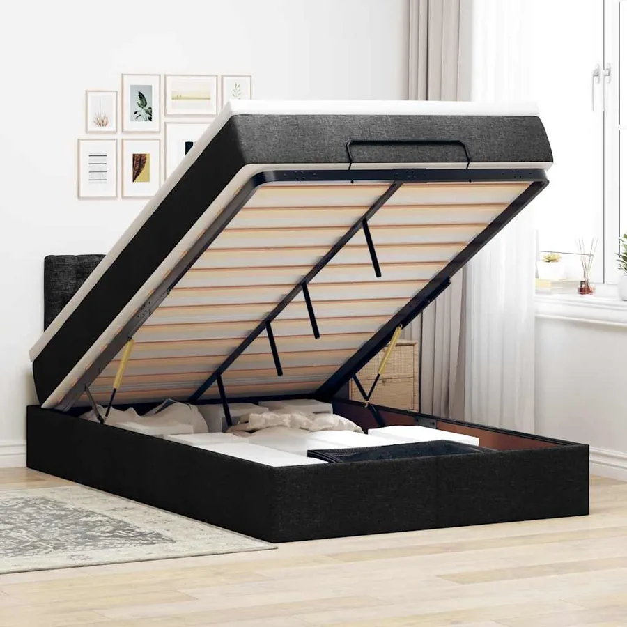 Lit ottoman avec matelas noir 120x200 cm tissu