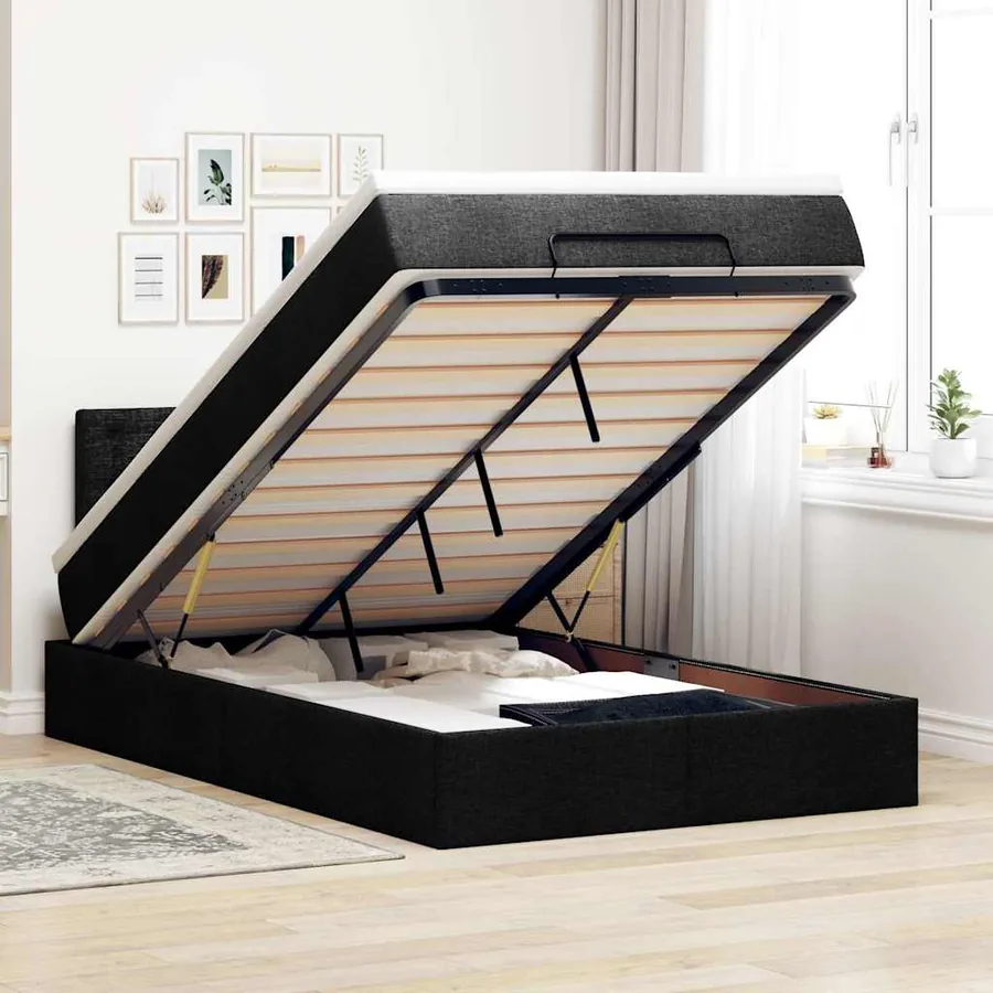 Lit ottoman avec matelas noir 120x200 cm tissu