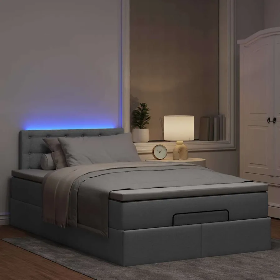 Lit ottoman avec matelas gris clair 120x200 cm tissu - 3