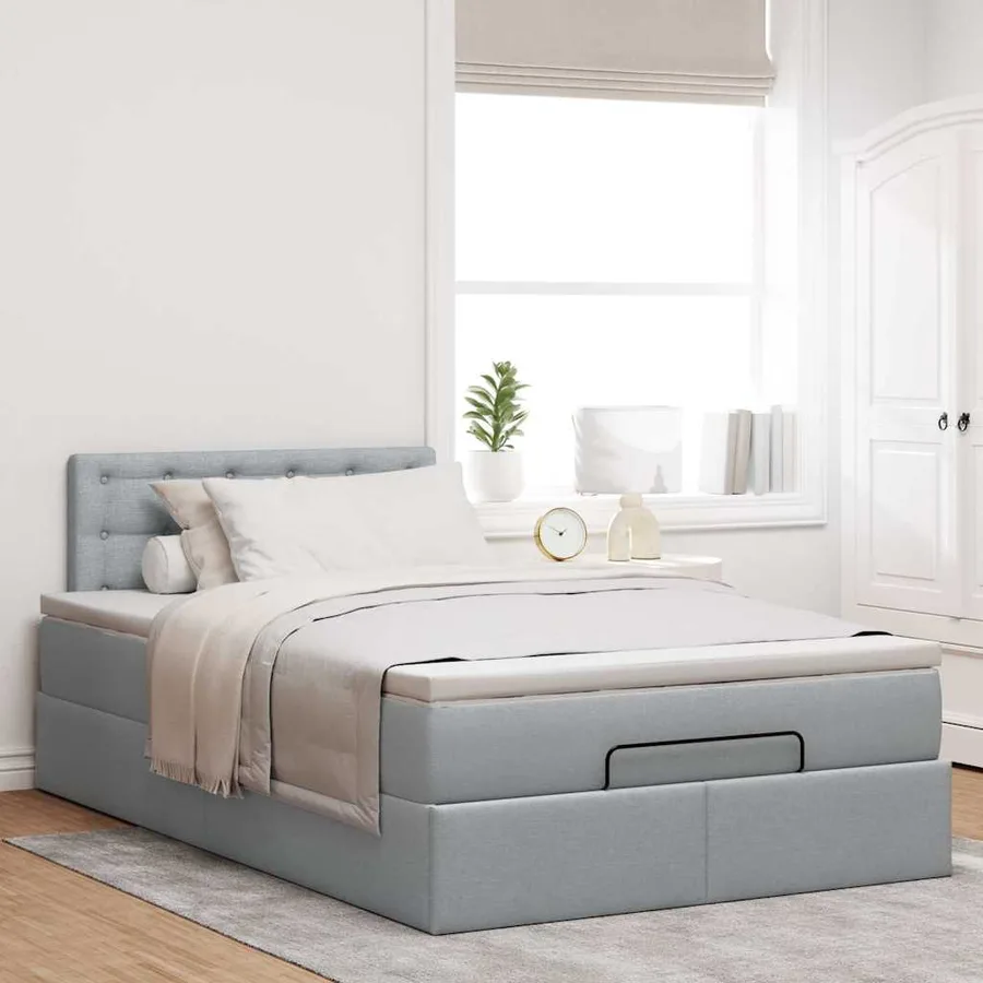 Lit ottoman avec matelas gris clair 120x200 cm tissu - 4