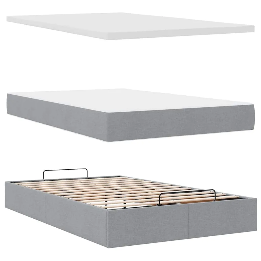 Lit ottoman avec matelas gris clair 120x200 cm tissu - 9