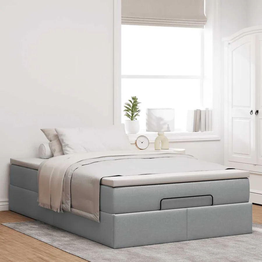 Cadre de lit ottoman et matelas gris clair 120x200 cm tissu - 3