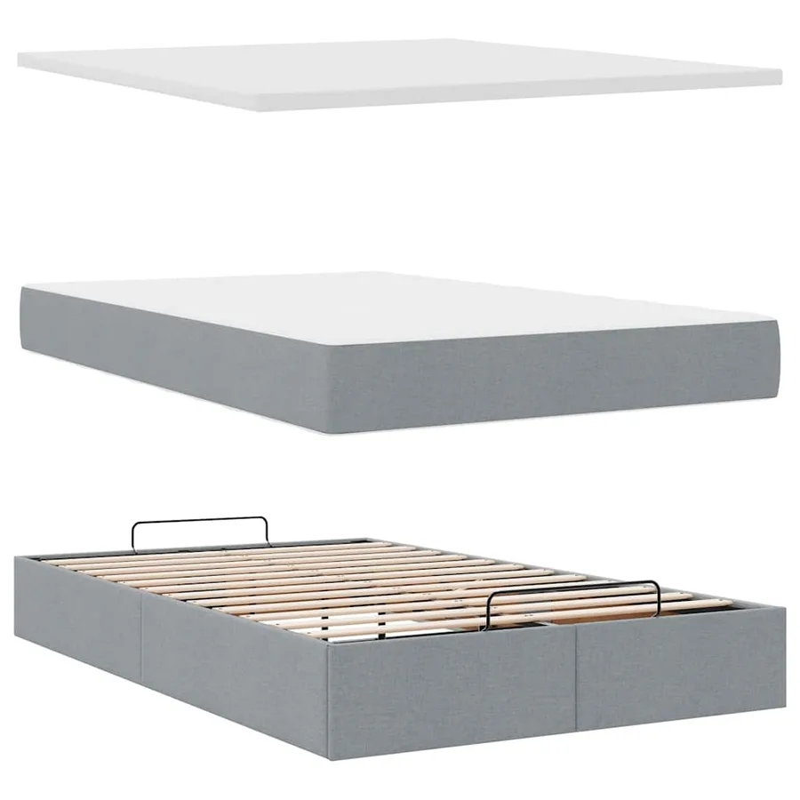 Cadre de lit ottoman et matelas gris clair 120x200 cm tissu - 8