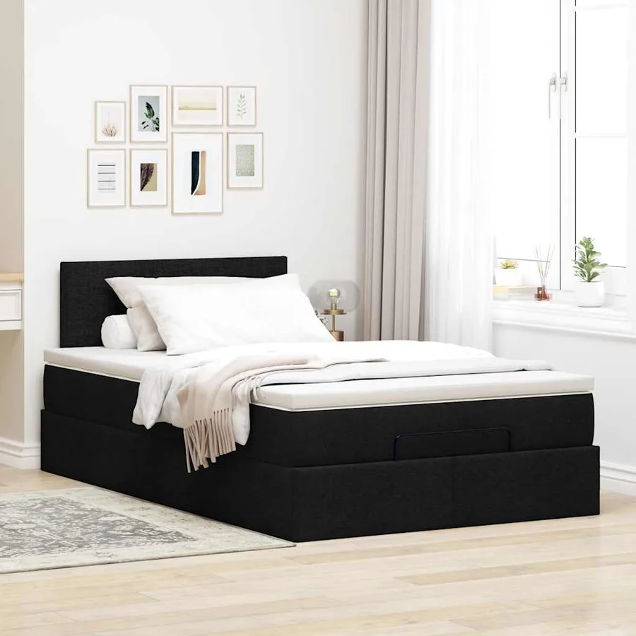 Lit ottoman avec matelas noir 120x200 cm tissu - 3