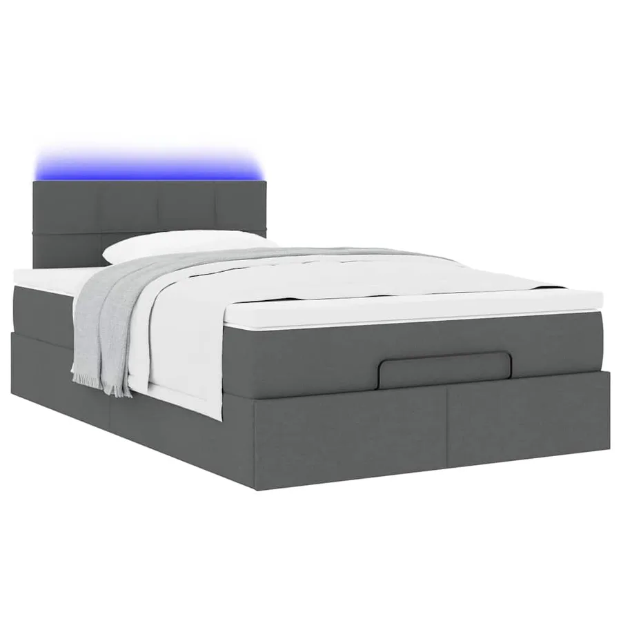 Lit ottoman avec matelas et LED gris foncé 120x200 cm tissu - 6