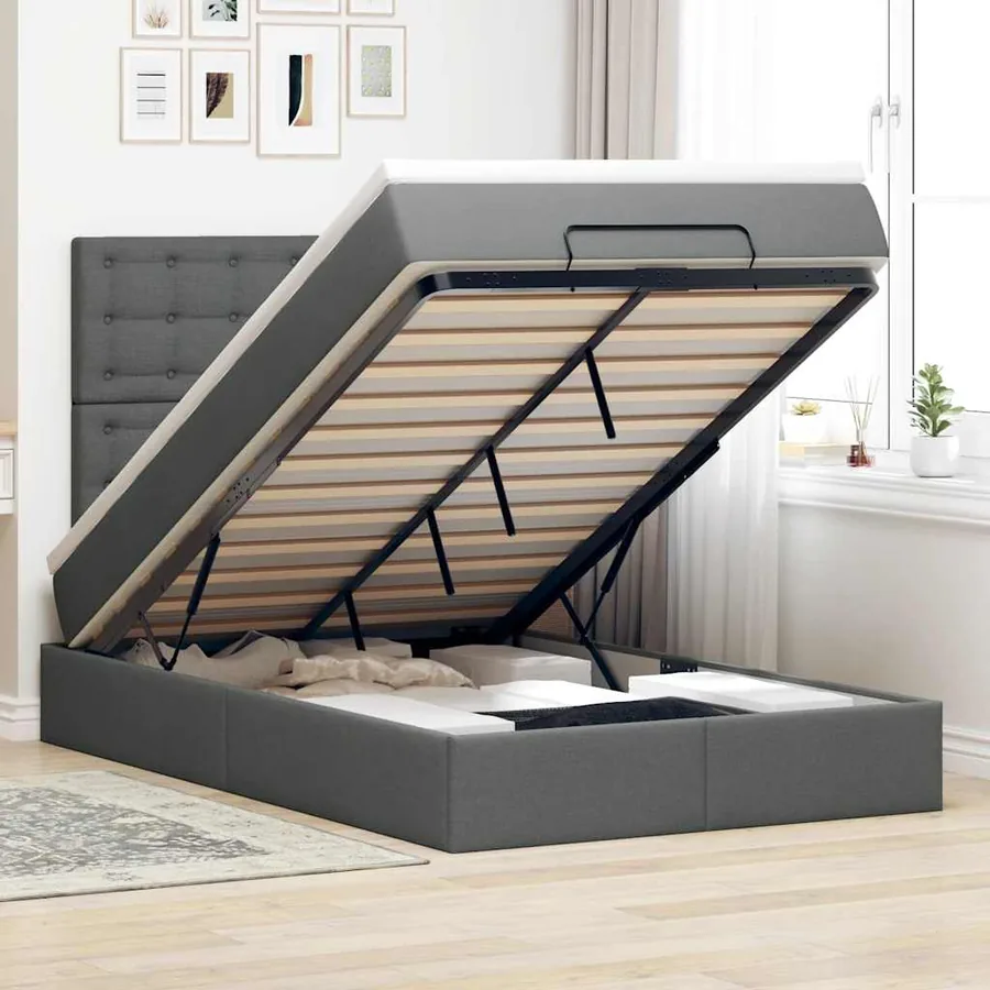 Cadre de lit ottoman avec matelas gris foncé 120x200cm tissu
