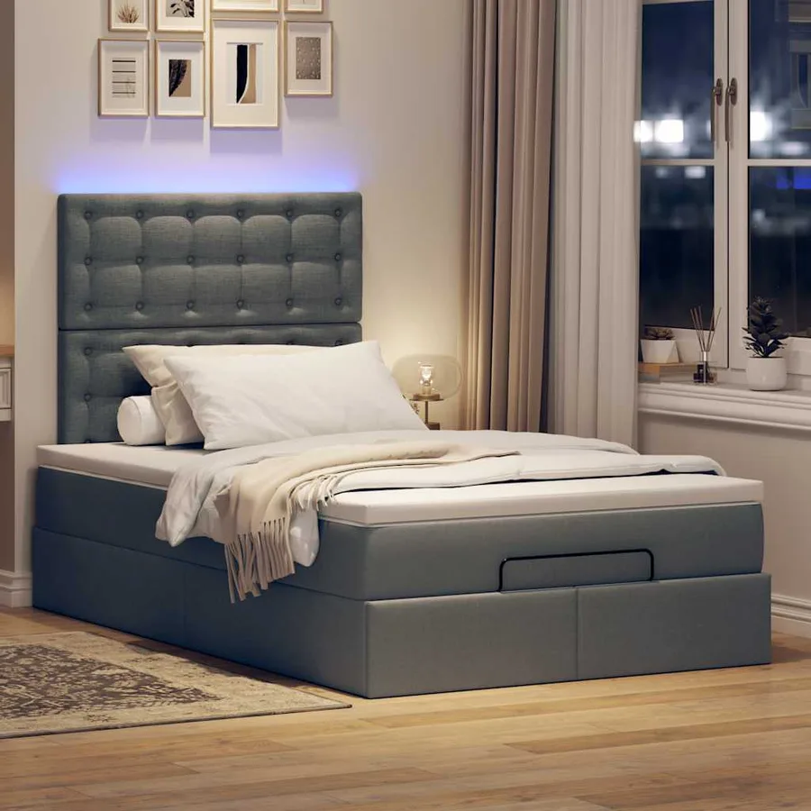 Cadre de lit ottoman avec matelas gris foncé 120x200cm tissu - 3