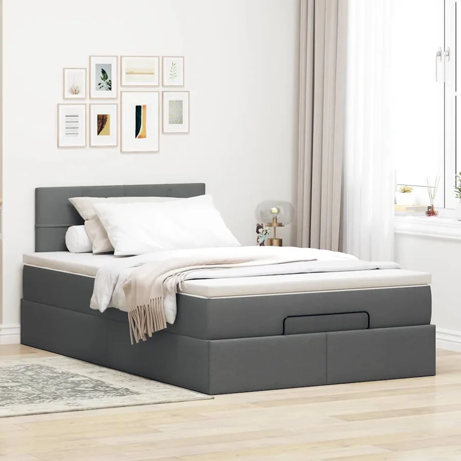 Lit ottoman avec matelas gris foncé 120x200 cm tissu - 3