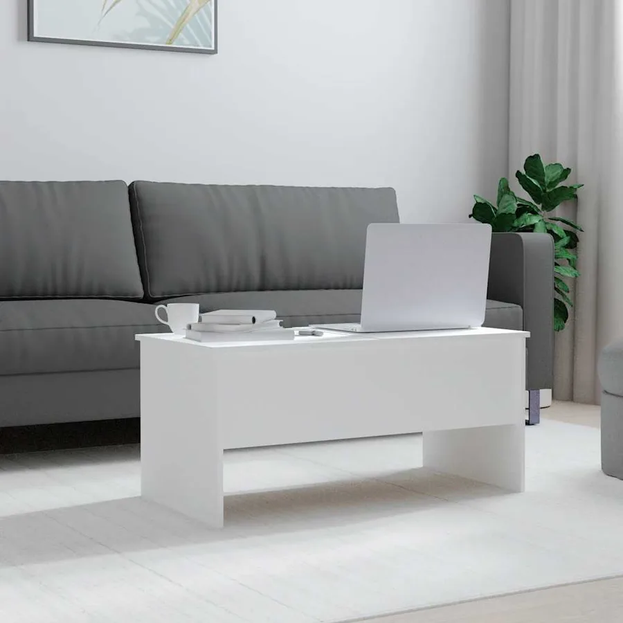 Table basse Blanc 102x50,5x46,5 cm Bois d'ingénierie - 3