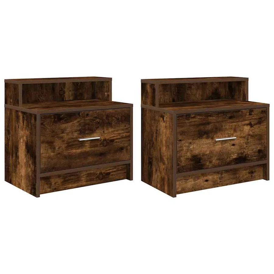 Tables de chevet avec tiroir 2 pcs chêne fumé 51x31x47 cm - 2