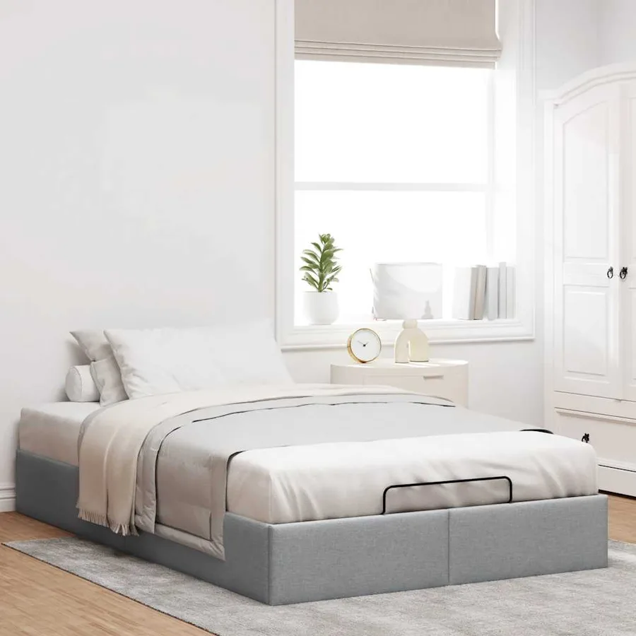 Cadre de lit ottoman sans matelas gris clair 140x190 cm tissu - 3
