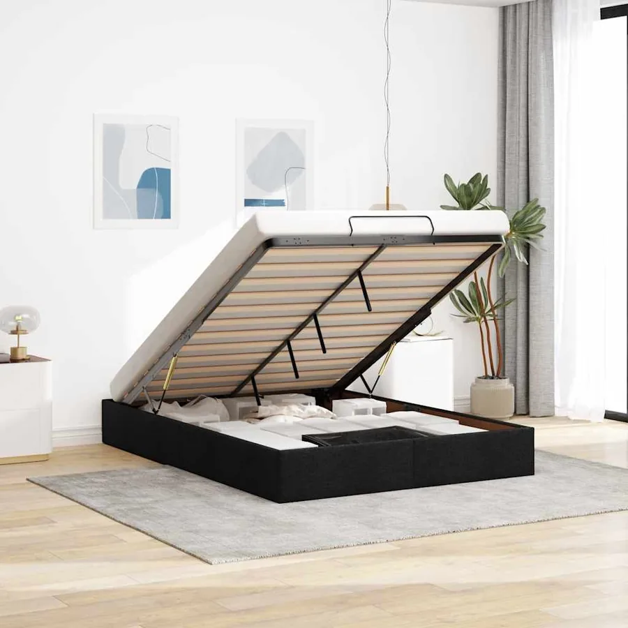 Cadre de lit ottoman sans matelas noir 140x190 cm tissu